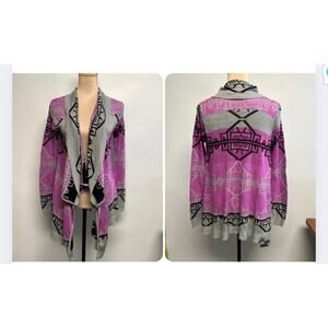 Y2K Aztec Western Cardigan Large colorful waterfall Cowgirl Sweater 2000s USA